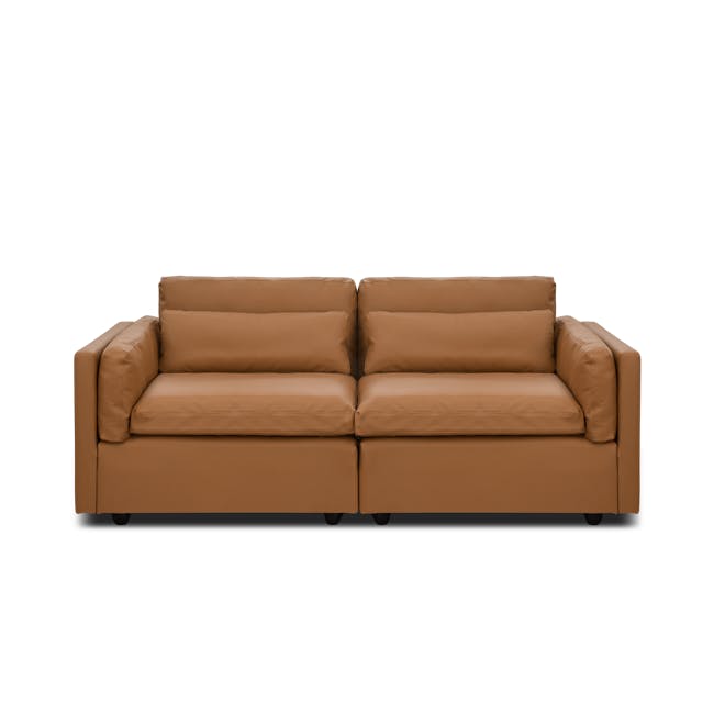 Liam Left Arm Unit - Caramel Tan (Faux Leather) - 8 - Brown leather sofa, modern design, comfortable seating, cushioned