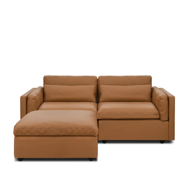 Liam Left Arm Unit - Caramel Tan (Faux Leather) - 9 - Brown leather sofa, modern design, comfortable cushions, sleek lines