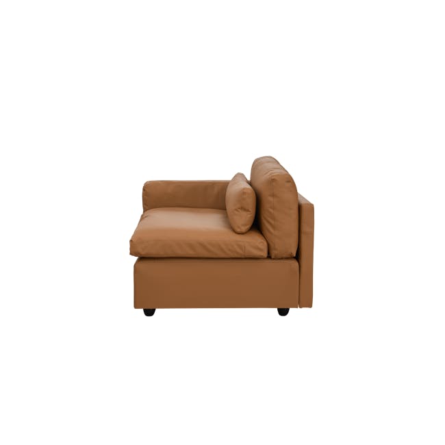 Liam Left Arm Unit - Caramel Tan (Faux Leather) - 4 - Brown leather sofa, modern design, comfortable cushions, minimalist