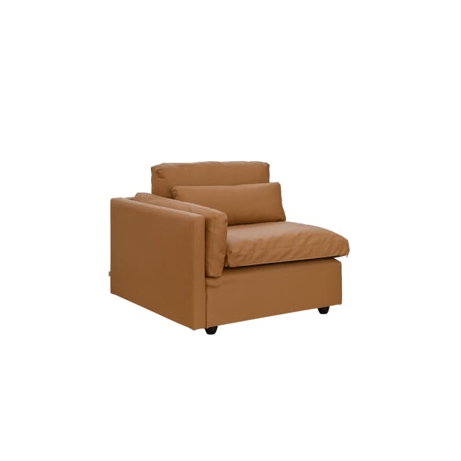 Liam Left Arm Unit - Caramel Tan (Faux Leather) - 2 - Brown leather sofa, beige cushions, modern design, comfortable