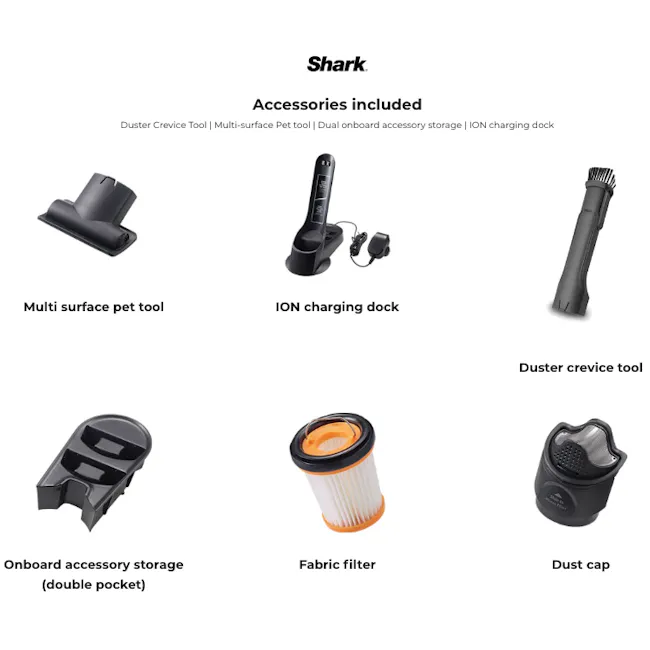 Shark Cordfree Handheld Vacuum - Grey - 8 - Duster crevice tool, multi-surface pet tool, dual onboard accessory storage, ION
