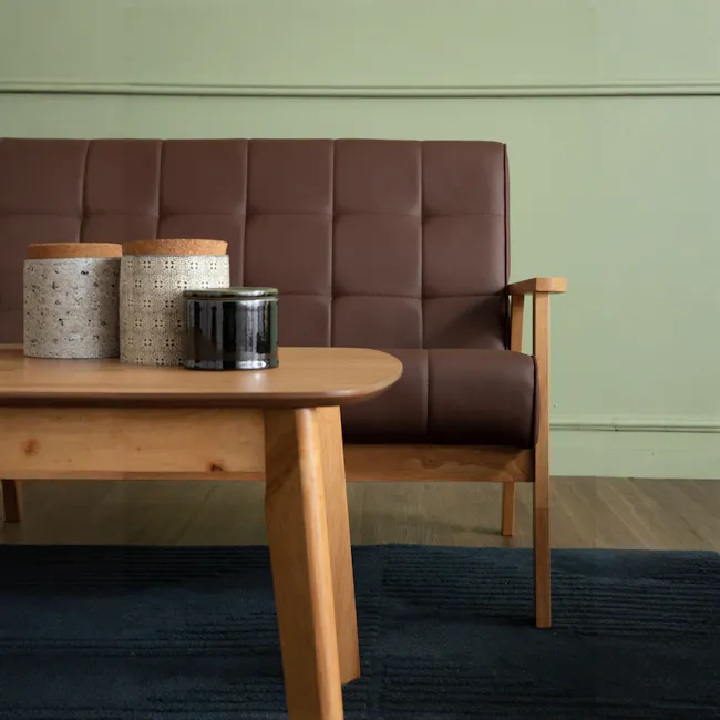 Hiace High Coffee Table - Oak - 3 - Leather sofa, wooden coffee table, brown leather upholstery, modern design, minimalist