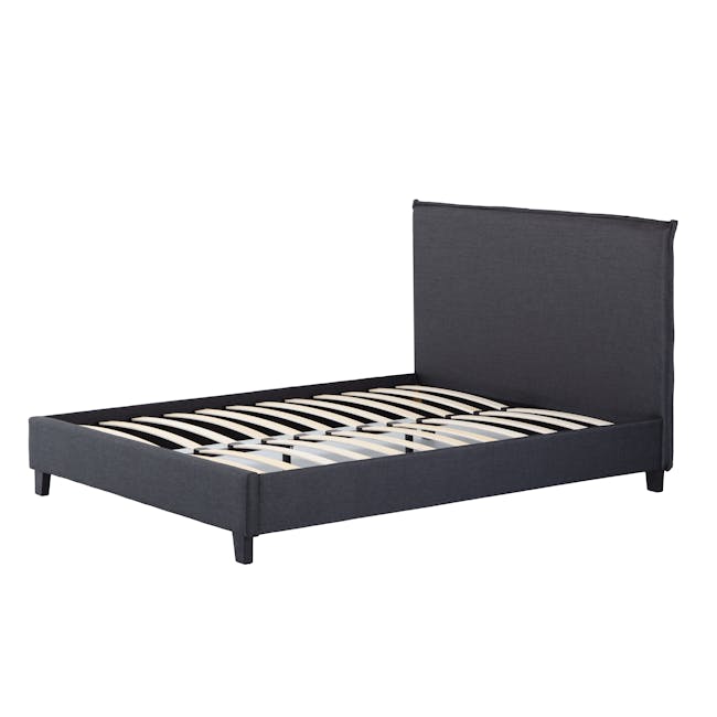Hank Super Single Bed in Hailstorm with 1 Innis Side Table in Black, Natural - 3