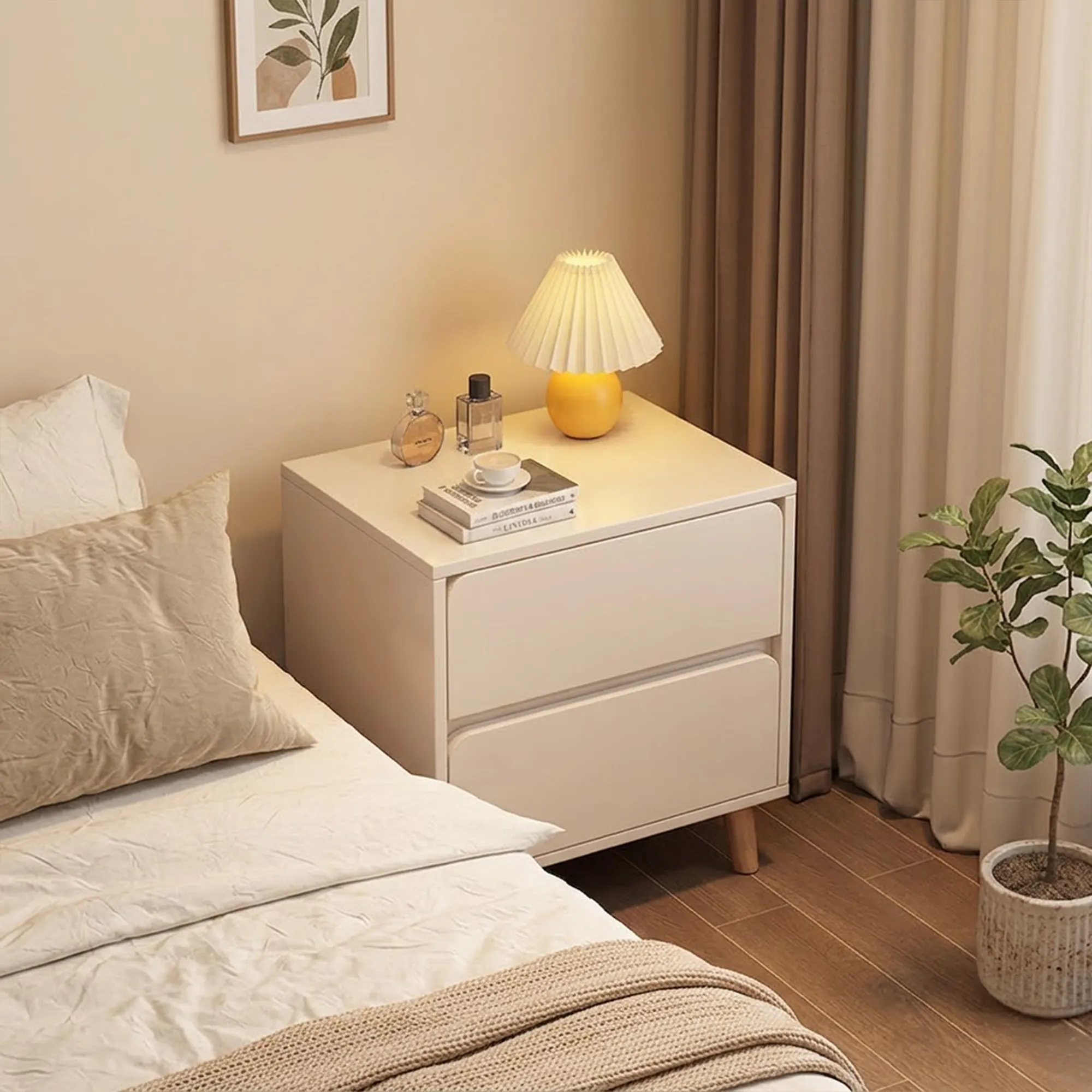 (As-is) Ted Twin Drawer Bedside Table - White - 9