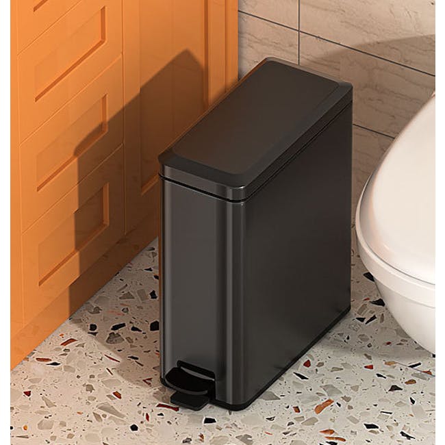 Jerry Pedal Waste Bin 6L - Stainless Steel - 4 - Sleek black trash bin with integrated lid, Modern bathroom storage