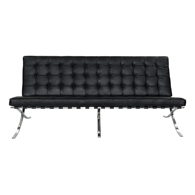 Benton 3 Seater Sofa with Benton 2 Seater Sofa - Black (Genuine Cowhide) - 3 - Black tufted leather sofa, sleek metal legs