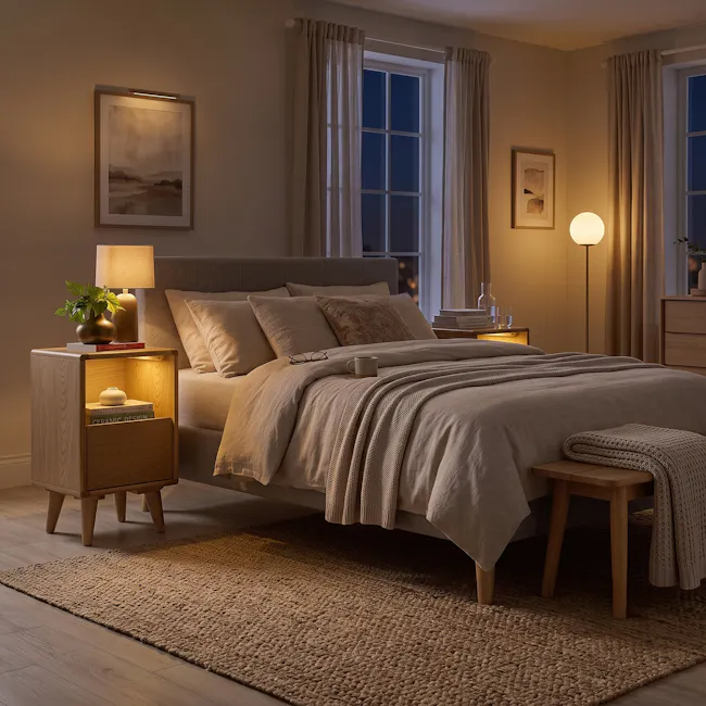 Yara Narrow Bedside Table with LED - Oak - 2