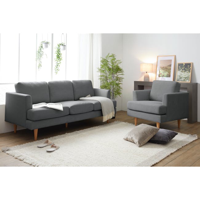 Soma 3 Seater Sofa - Dark Grey (Scratch Resistant) - 2 - Grey sofa, modern living room, comfortable seating, light gray