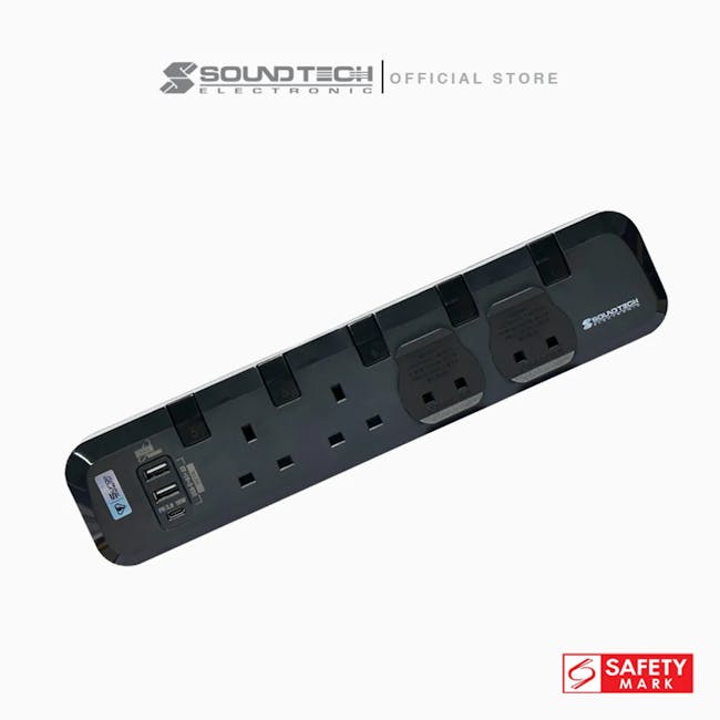 SOUNDTECH 4Way 3M USB A+C Quick Charger Power Strip With Surge Protection (PS-418C) - 9