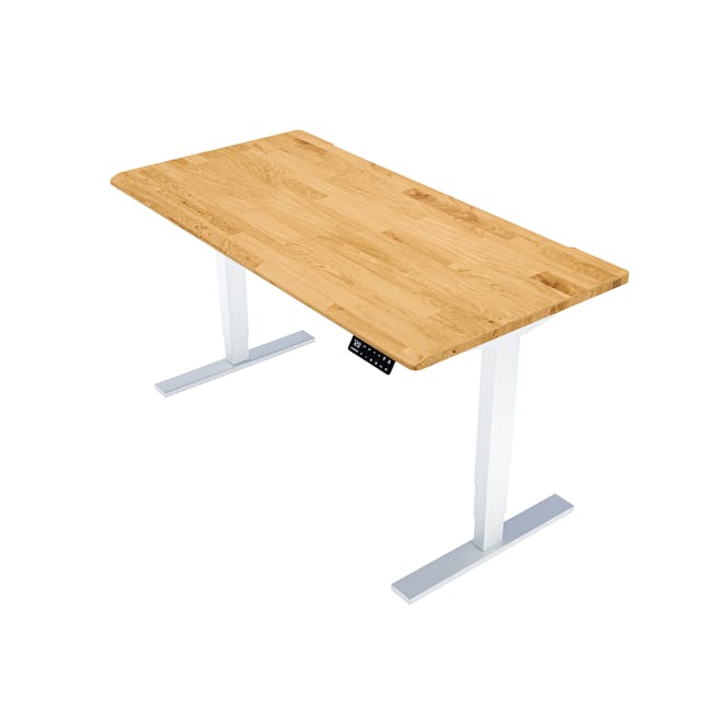 K3 Adjustable Table - White frame, Solidwood Butcher Rubber Wood (2 Sizes) - 1