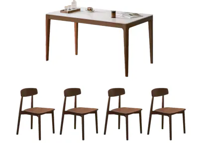 Adelyn Dining Table 1.2m (Sintered Stone) with 4 Solis Chairs in Walnut