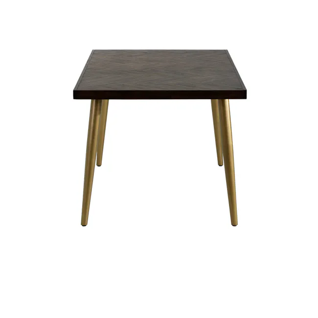 Cadencia Dining Table 1.6m - 7 - Modern dining table with gold legs, minimalist design, dark wood top, geometric pattern