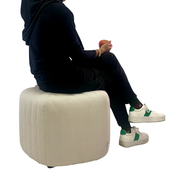 Caceda Ottoman - Dark Grey (2 Sizes) - 10 - black hoodie, white cushion, person sitting, beige ottoman, white sneakers