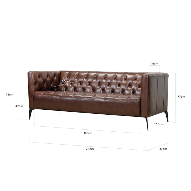 Louis 3 Seater Sofa - Chocolate (Genuine Cowhide Leather) - 5