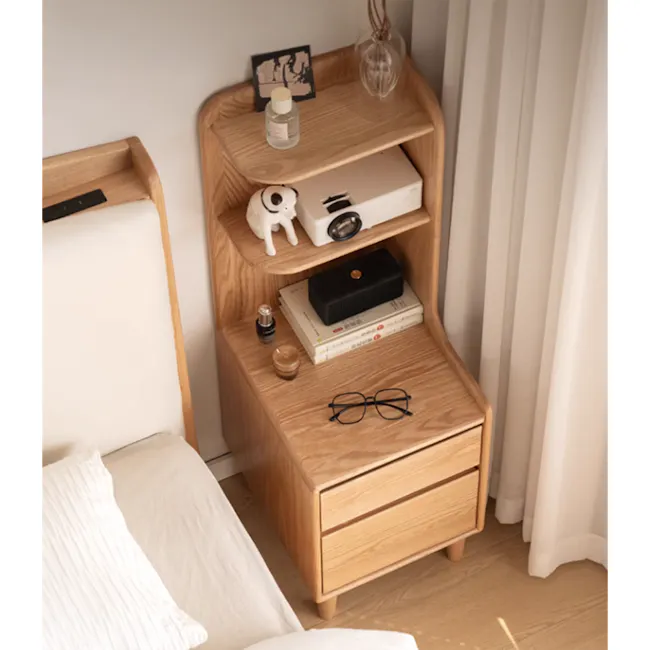Karris Bedside Shelf Storage Table - Oak (Left Facing Corner) - 9