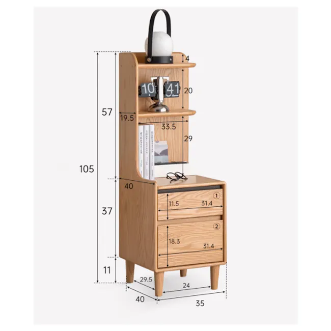 Karris Bedside Shelf Storage Table - Oak (Left Facing Corner) - 8