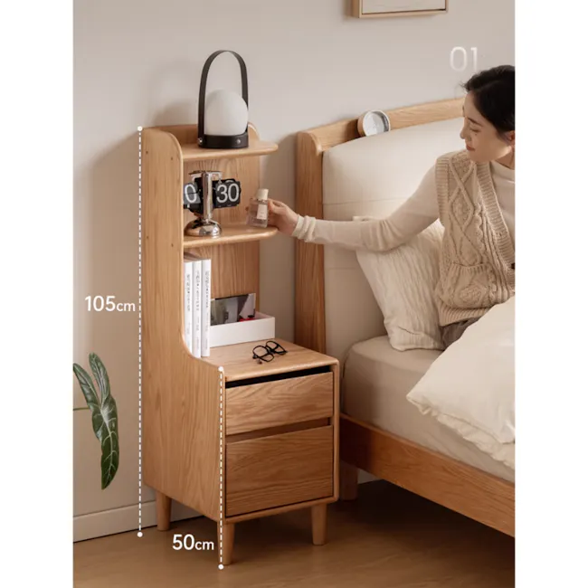 Karris Bedside Shelf Storage Table - Oak (Left Facing Corner) - 2