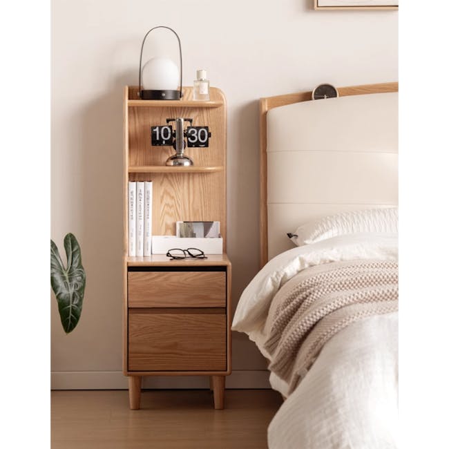 Karris Bedside Shelf Storage Table - Walnut (Left Facing Corner) - 11