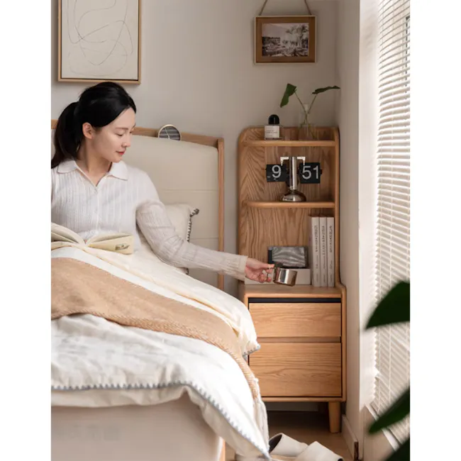 Karris Bedside Shelf Storage Table - Walnut (Left Facing Corner) - 12