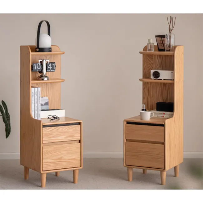 Karris Bedside Shelf Storage Table - Walnut (Left Facing Corner) - 13