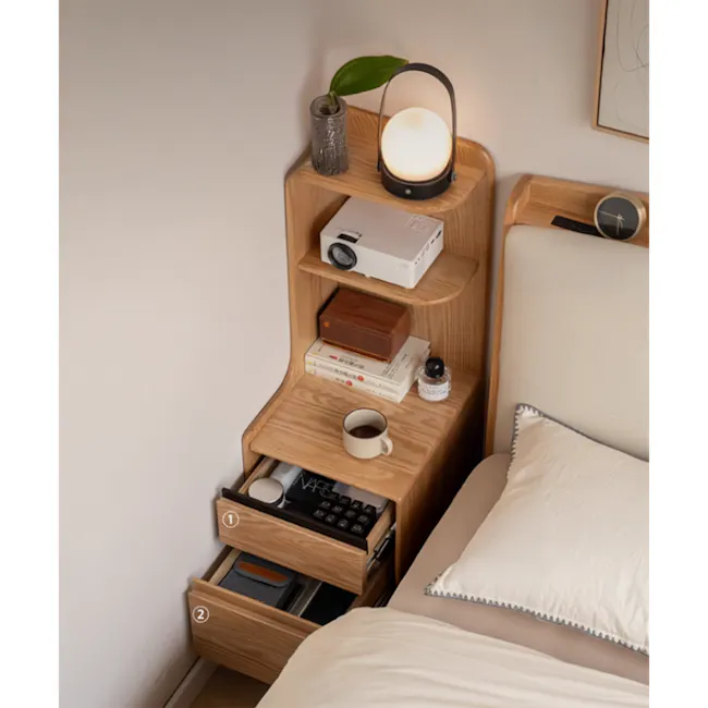 Karris Bedside Shelf Storage Table - Walnut (Left Facing Corner) - 7