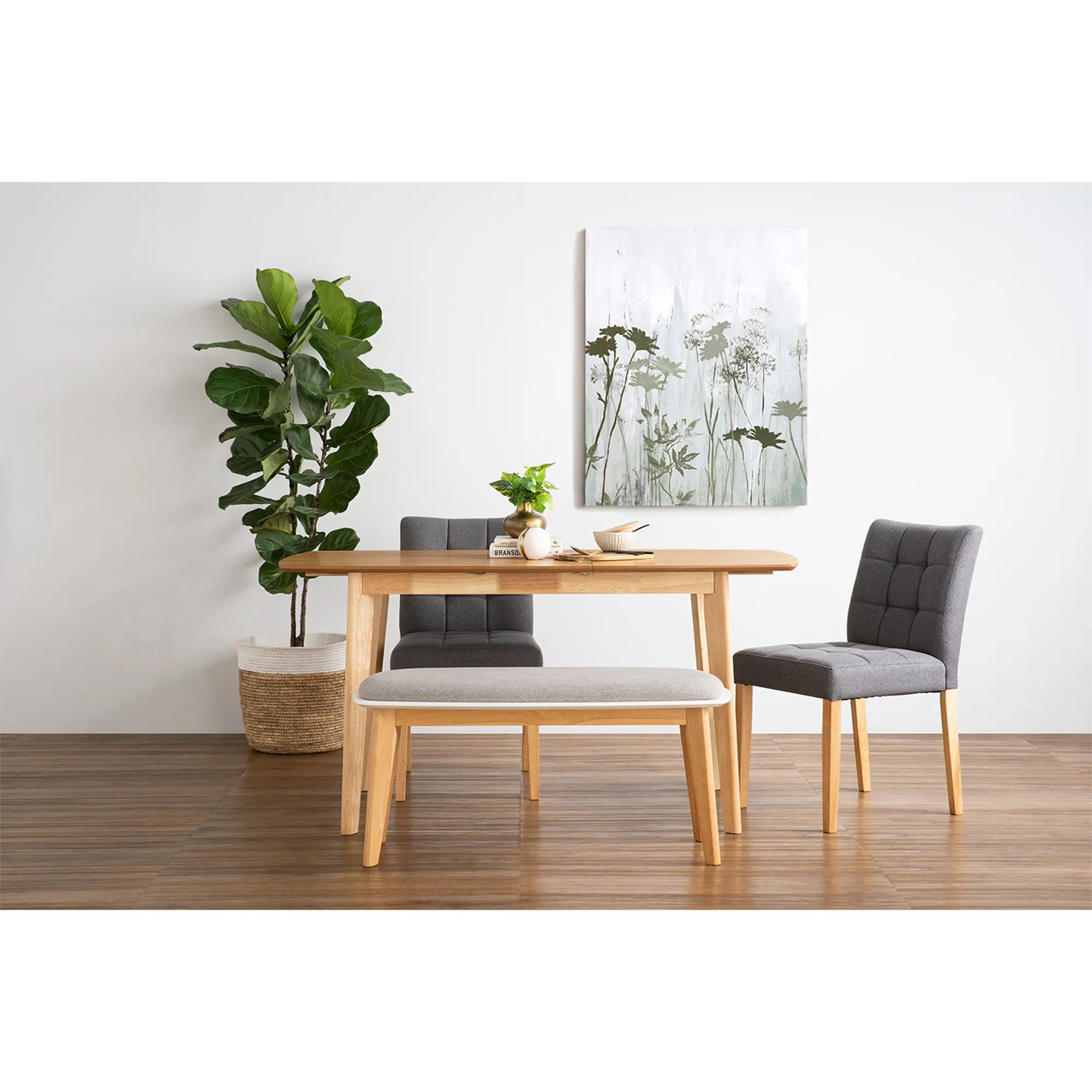 Harold Extendable Dining Table 1.2m-1.5m with 4 Macy Chairs in Natural, Dim Grey - 12