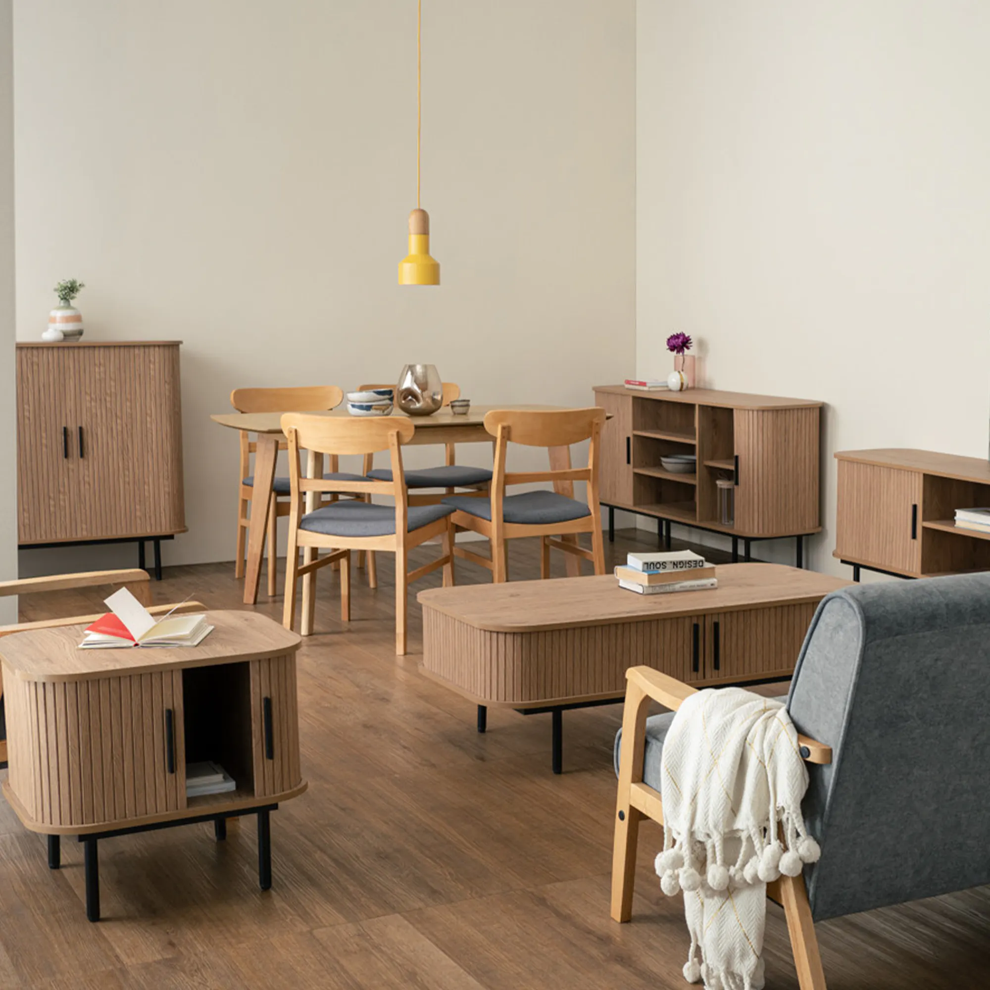 Harold Extendable Dining Table 1.2m-1.5m with 4 Macy Chairs in Natural, Dim Grey - 13