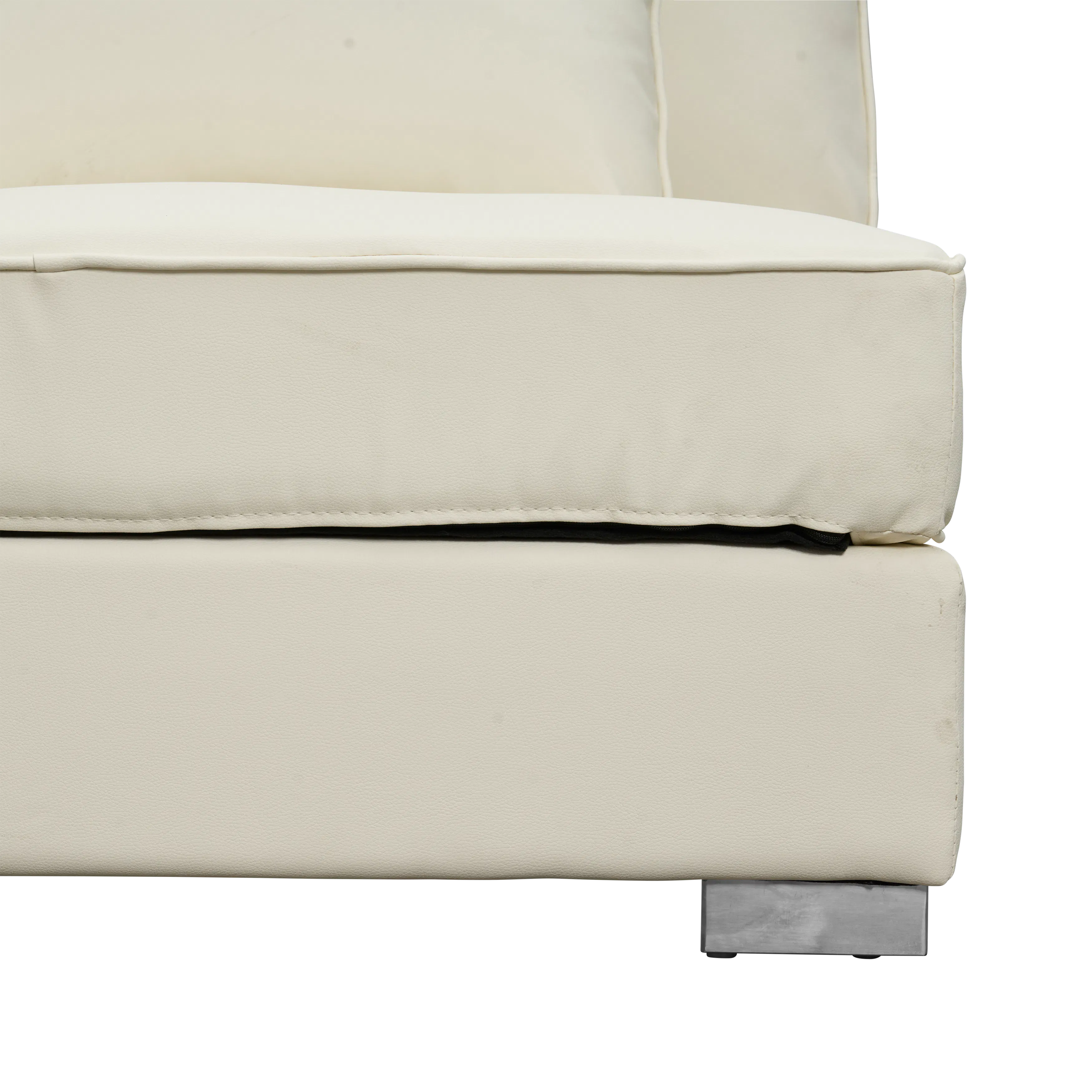 Paris 3 Seater Sofa with Ottoman - Ivory (Faux Leather) - 48