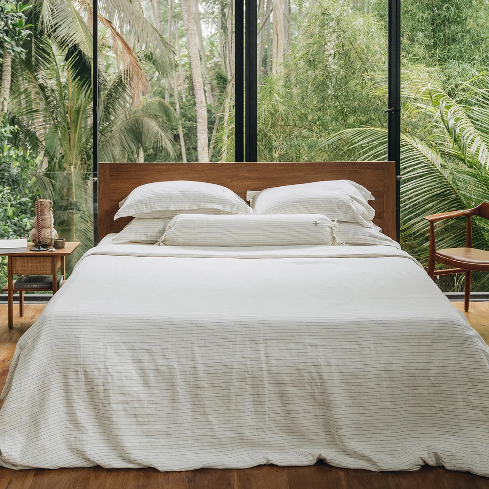 Heveya® Linen Duvet Sheet Set - Olive Stripe (5 Sizes)