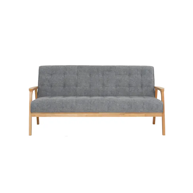 Tucson 3 Seater Sofa - Natural, Cool Grey (Pet Friendly Fabric) - 1 - Grey upholstered sofa with wooden frame, minimalist