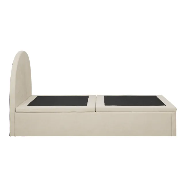 Aspen Single Storage Bed - Acru - 8 - Cream upholstered sofa, minimalist design, two-seater, beige fabric, black cushions