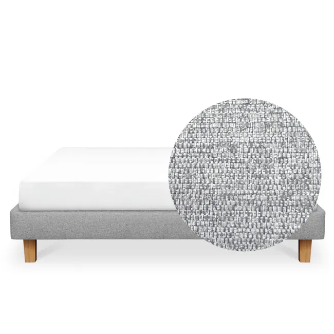ESSENTIALS King Divan Bed - Pebble (Eco Clean Fabric) - 2 - Modern minimalist bed with textured gray fabric, wooden legs