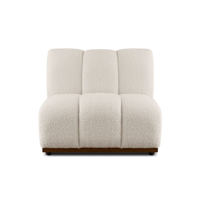 Cosmo Chaise Sectional Sofa - Walnut, White Boucle (Eco Clean Fabric) - 16 - Cream tufted armchair, plush fabric, modern
