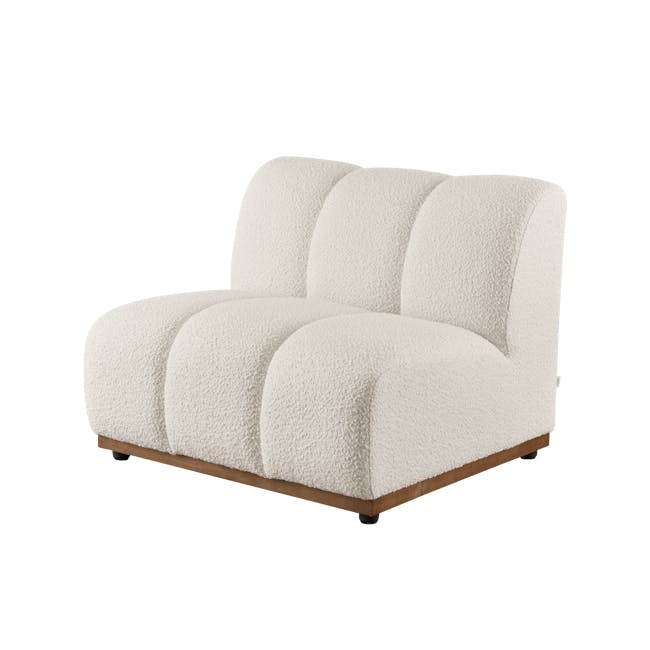 Cosmo Chaise Sectional Sofa - Walnut, White Boucle (Eco Clean Fabric) - 17 - Cream tufted armchair, modern design, plush
