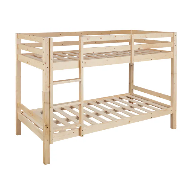 Mika Single Bunk Bed - Natural - 2 - Wooden bunk bed, light wooden frame, slatted design, horizontal slats, ladder railings