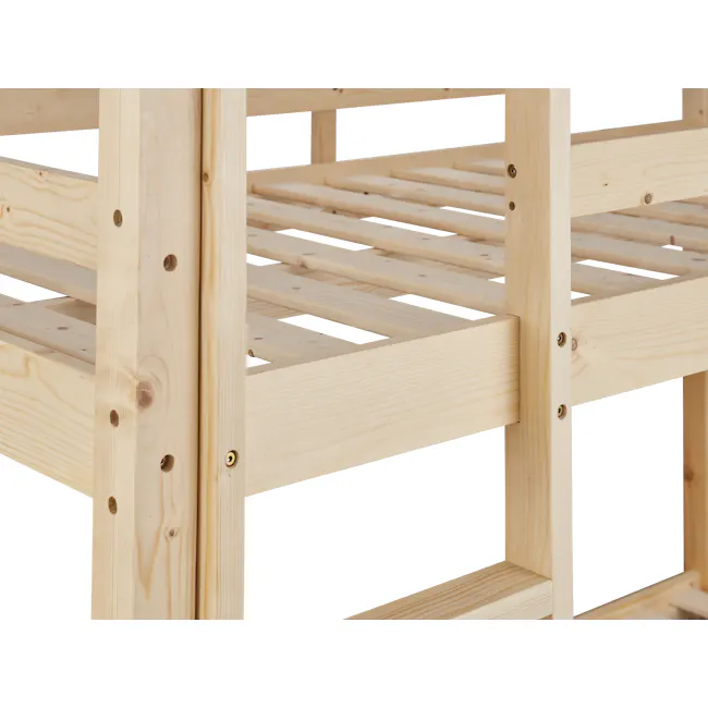 Mika Single Bunk Bed - Natural - 7 - Wooden frame, wooden structure, wooden beams, wooden planks, wooden shelf, wooden legs