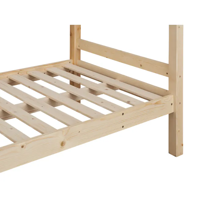 Mika Single Bunk Bed - Natural - 5 - Wooden frame, ladder, wooden slats, wooden plank, wooden structure, wooden beams