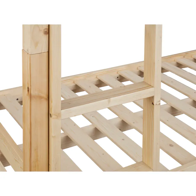 Mika Single Bunk Bed - Natural - 6 - Wooden structure, wooden beams, wooden planks, wooden frame, wooden slats, wooden
