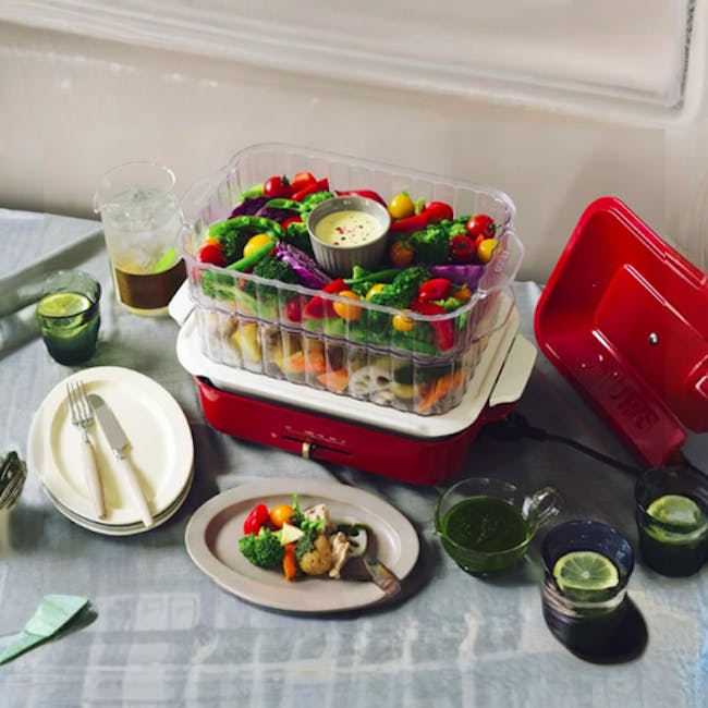 BRUNO Exclusive Bundles - Red Compact Hotplate + Attachments (4 Options) - 25 - Clear plastic containers, vibrant
