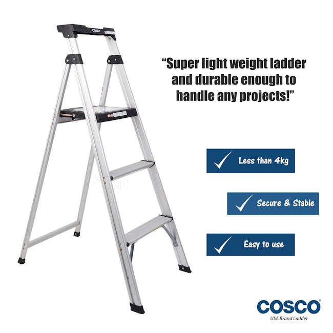 Cosco 3 Steps Lite Solutions Ladder - 4 - Super lightweight, durable, easy to use, secure & stable, less than 4kg, stable
