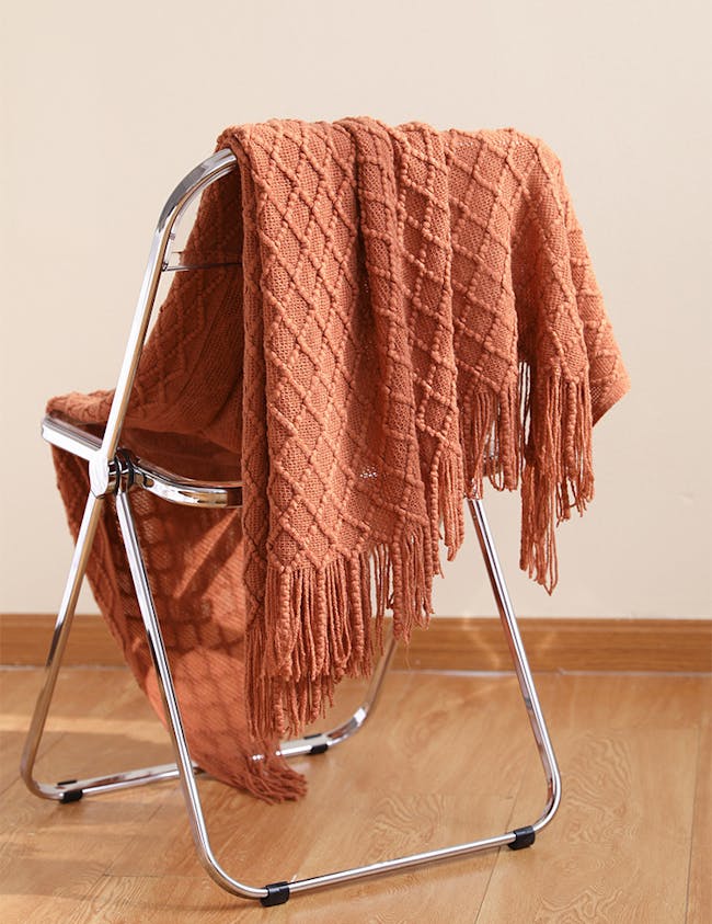 Hanako Knitted Throw - Burnt Orange - 2