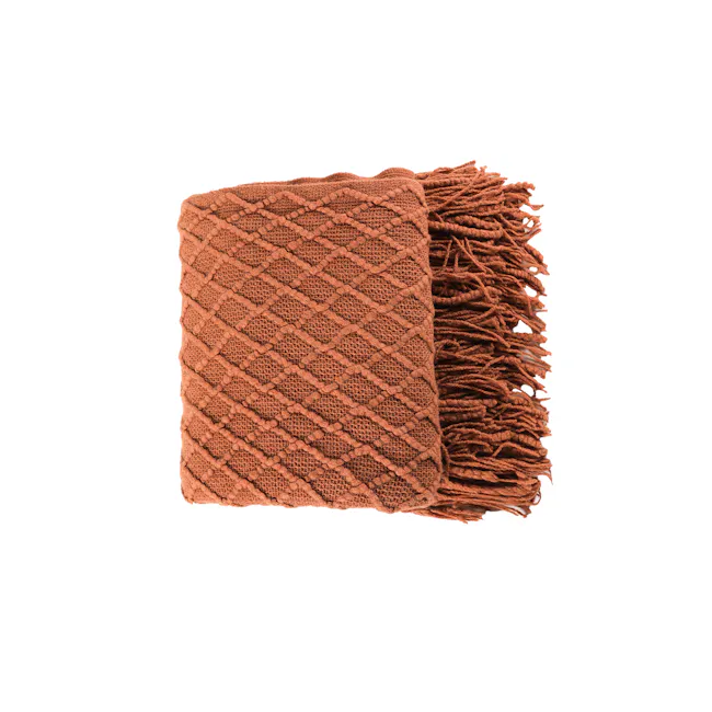Hanako Knitted Throw - Burnt Orange - 1 - Cushioned, textured, knitted, warm, cozy, soft, fluffy, decorative, elegant