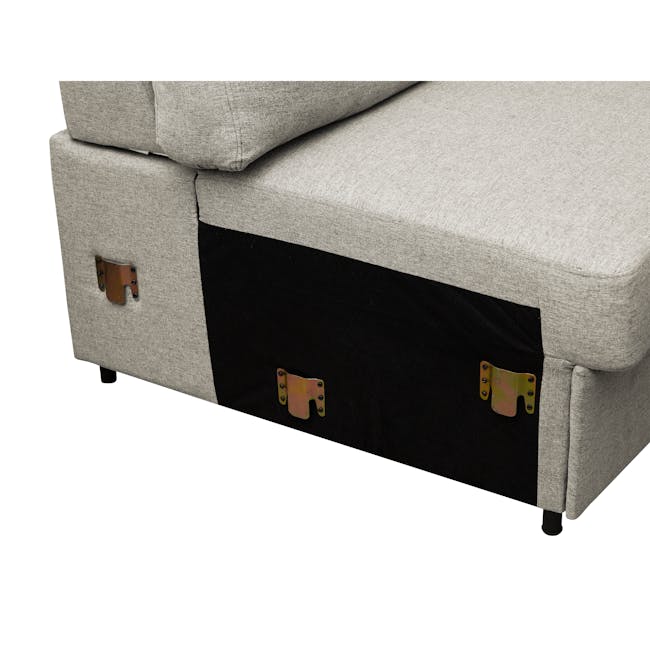 Mia L-Shaped Storage Sofa Bed - Ecru - 14 - Grey upholstered sofa with black accent, metal hardware, textured fabric