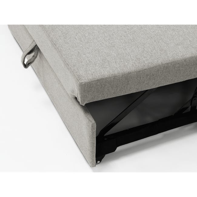 Mia L-Shaped Storage Sofa Bed - Ecru - 13 - Grey upholstered sofa with sleek black frame, minimalist design, comfortable