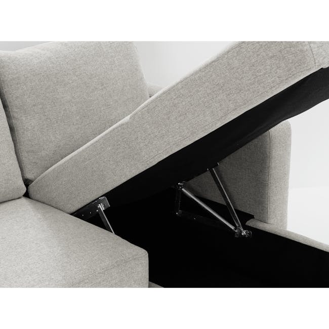 Mia L-Shaped Storage Sofa Bed - Ecru - 12 - Modern sofa with angled armrests, sleek fabric upholstery, minimalist design