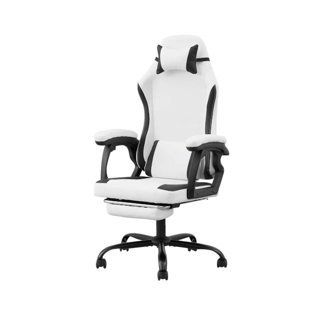 Zeus Gaming Chair with Footrest - White (Faux Leather) - 2