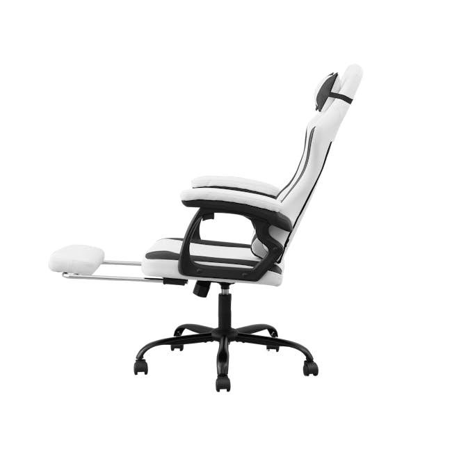 Zeus Gaming Chair with Footrest - White (Faux Leather) - 4