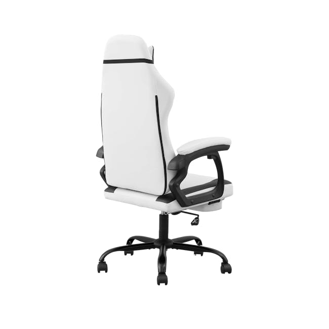 Zeus Gaming Chair with Footrest - White (Faux Leather) - 3