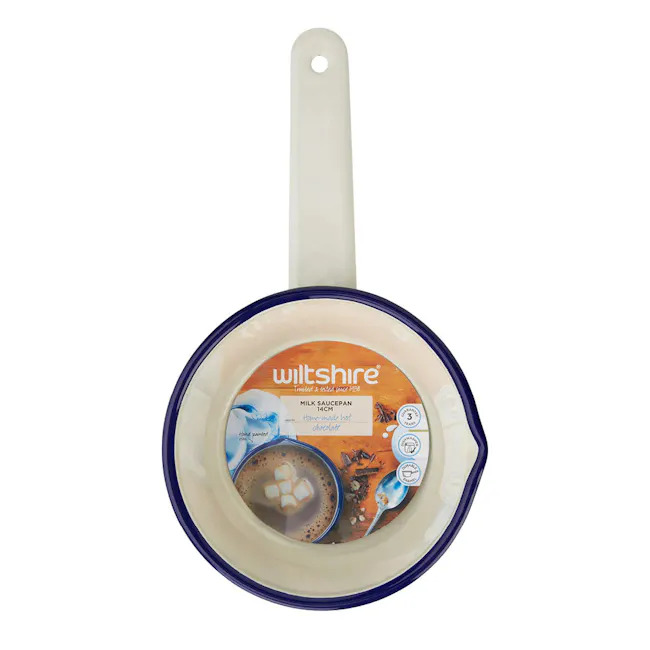 Wiltshire Enamel Milk Pan - 4 - milk saucepan, homemade hot chocolate, 14cm size, stainless steel, non-stick, easy clean