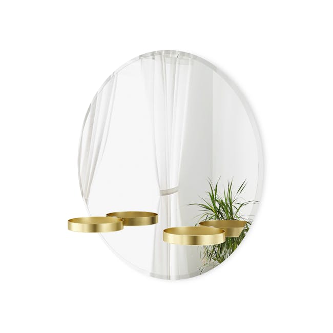 Perch Round Mirror with Shelf 60 cm - Brass - 1